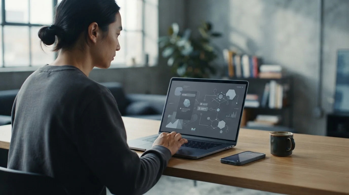 Laptop mit abstraktem Krypto-Wallet-Interface für anonyme Zahlungen