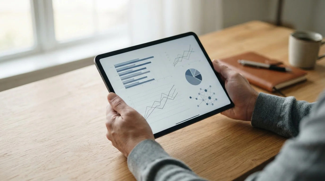 Datenvisualisierung mit neutralen Balkendiagrammen auf Tablet