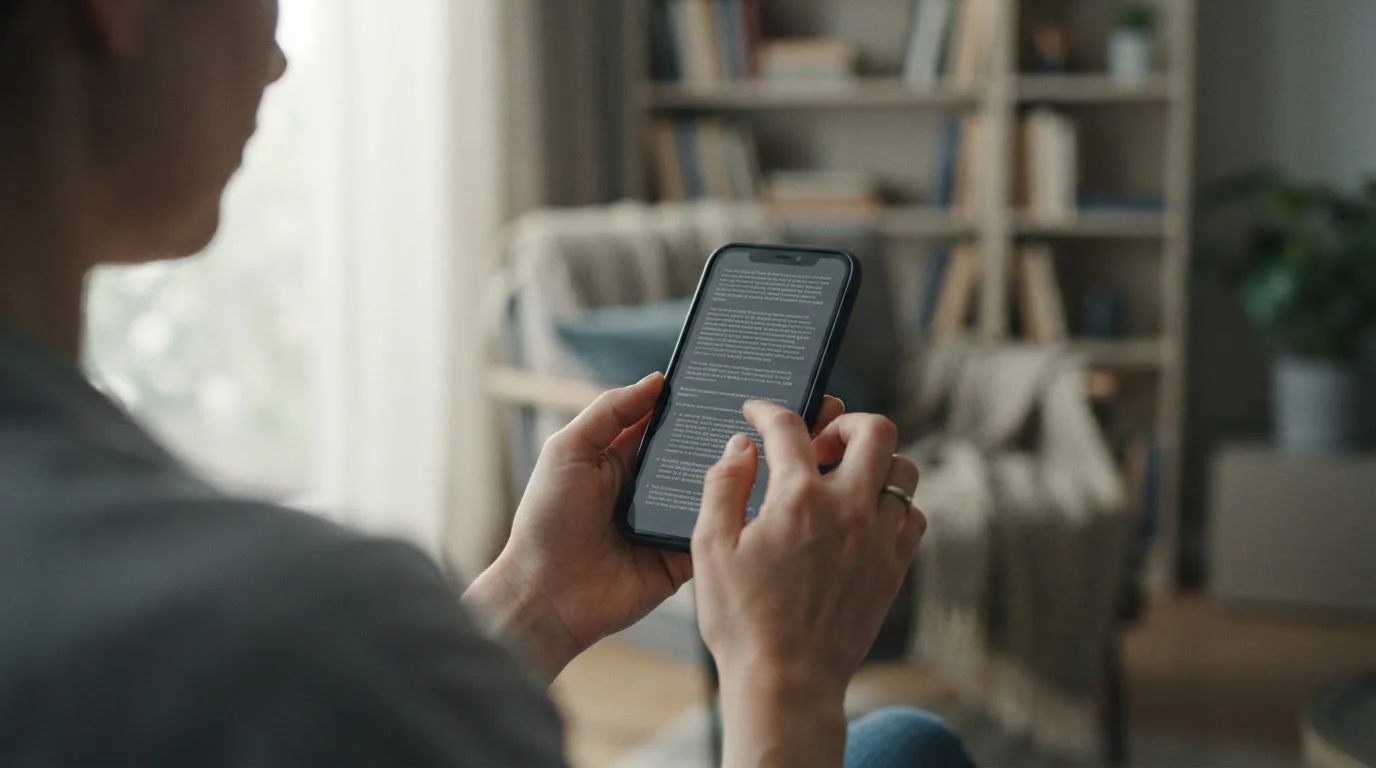 Hände tippen auf Smartphone-Display mit Bonusbedingungen