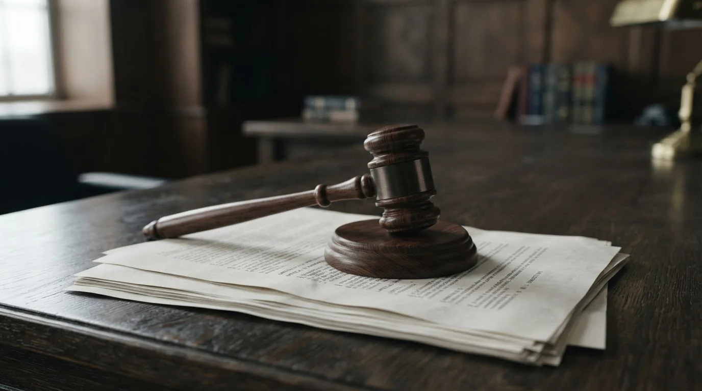Dokumente mit Paragrafen und Gavel auf Schreibtisch symbolisieren rechtliche Grauzone