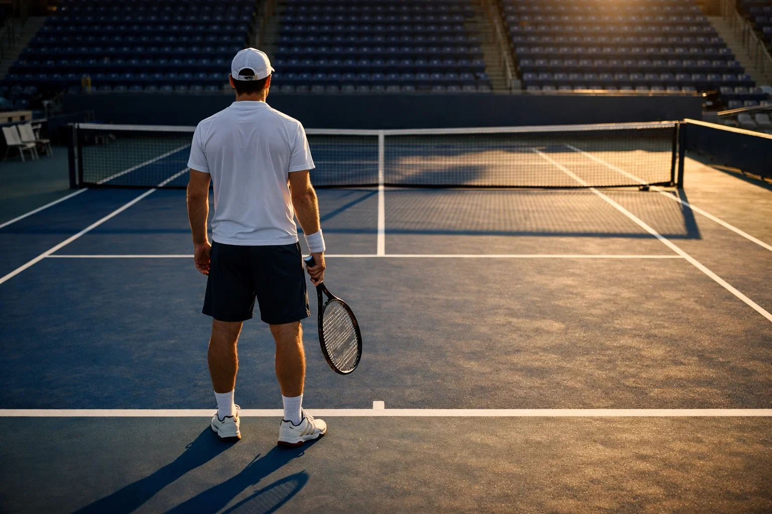 Tennisspieler allein auf dem Platz – Fokus auf individuelle Leistung