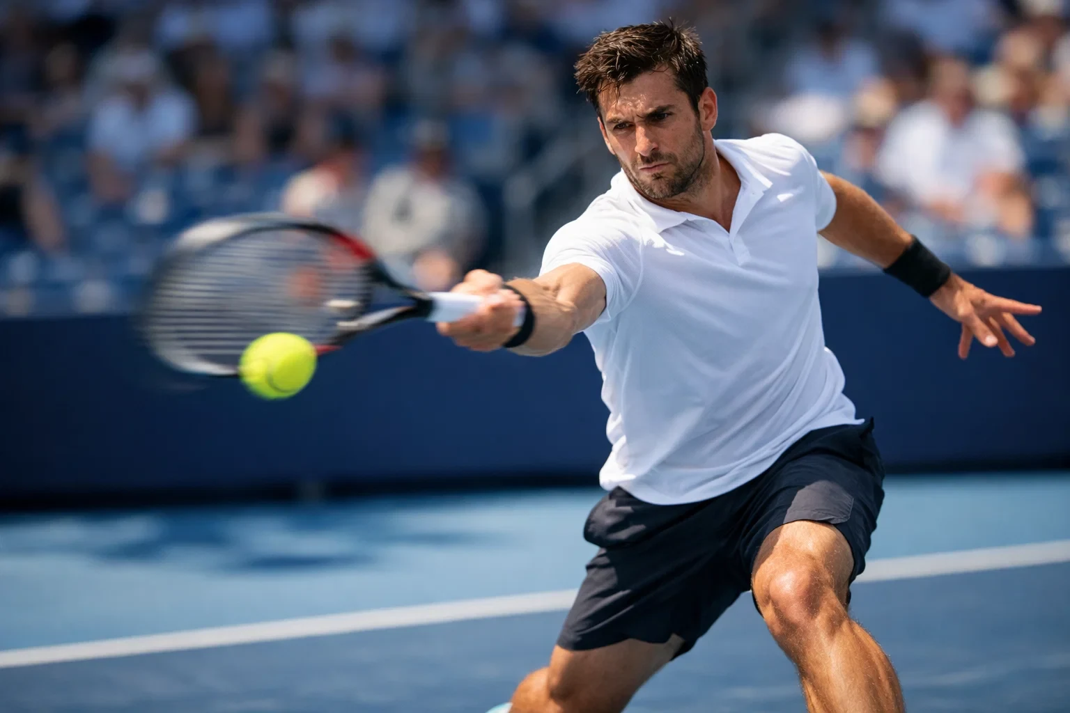 Tennisspieler während eines spannenden Live-Matches auf dem Hartplatz