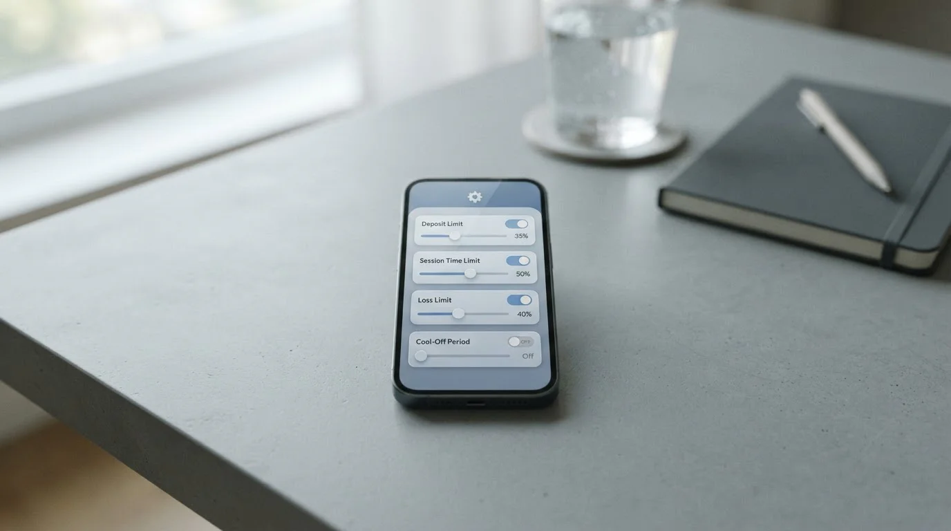 Smartphone mit Einstellungen für Einzahlungslimits und Selbstsperre-Optionen
