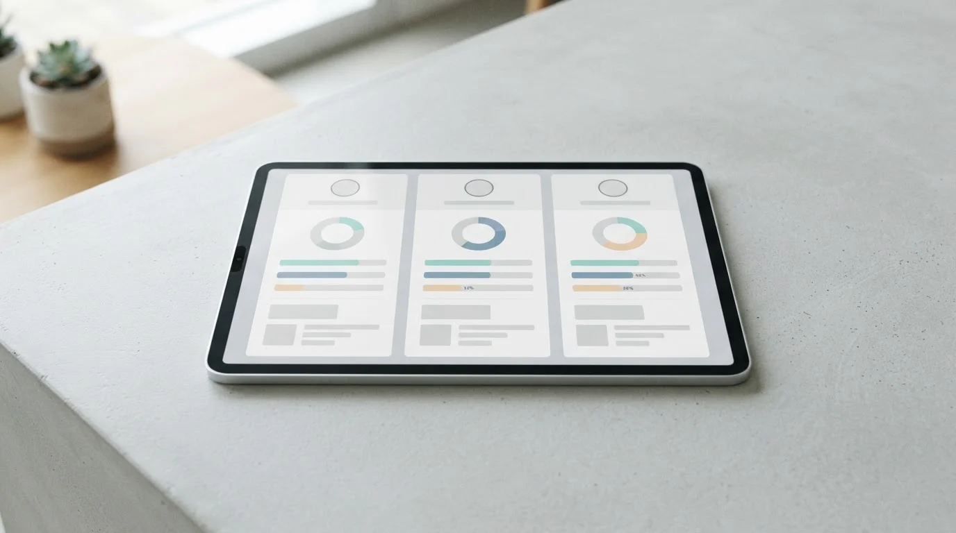 Tablet mit abstraktem Zahlungsmethoden-Vergleich auf dem Bildschirm