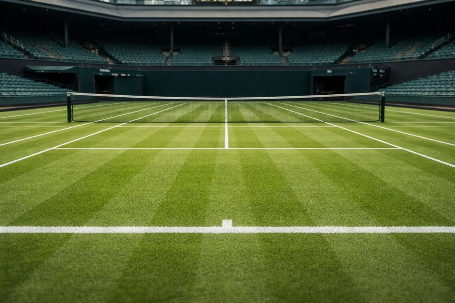 Traditioneller Wimbledon-Rasenplatz mit weißer Spielerkleidung